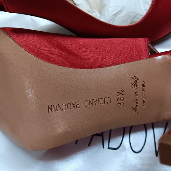 Luciano Padovan - Italian Designer Red Satin stilettos leather sole NIB - Picture 7 of 9